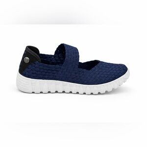 Bernie Mev Zip Charm Navy Woven Platform Comfort Shoe NIB